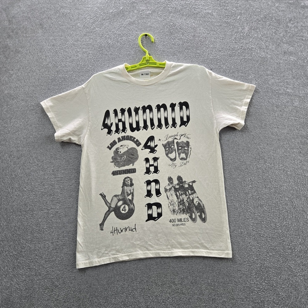 4hunnid Men Shirt M White Flash Sheet Pinup‎ Girl Print Short Sleeve